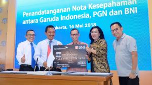 Menyemarakkan perayaan ulang tahun ke 53 tahun, sekaligus wujud sinergi antar BUMN, hari ini, Senin (14/05/2018) PT Perusahaan Gas Negara Tbk, PT Garuda Indonesia, dan BNI menandatangani Nota Kesepahaman Jasa Layanan & Produk. Kerjasama antara ketiga belah pihak ini salah satunya yakni joint marketing produk Garuda dan BNI dengan melibatkan PGN dan karyawannya.